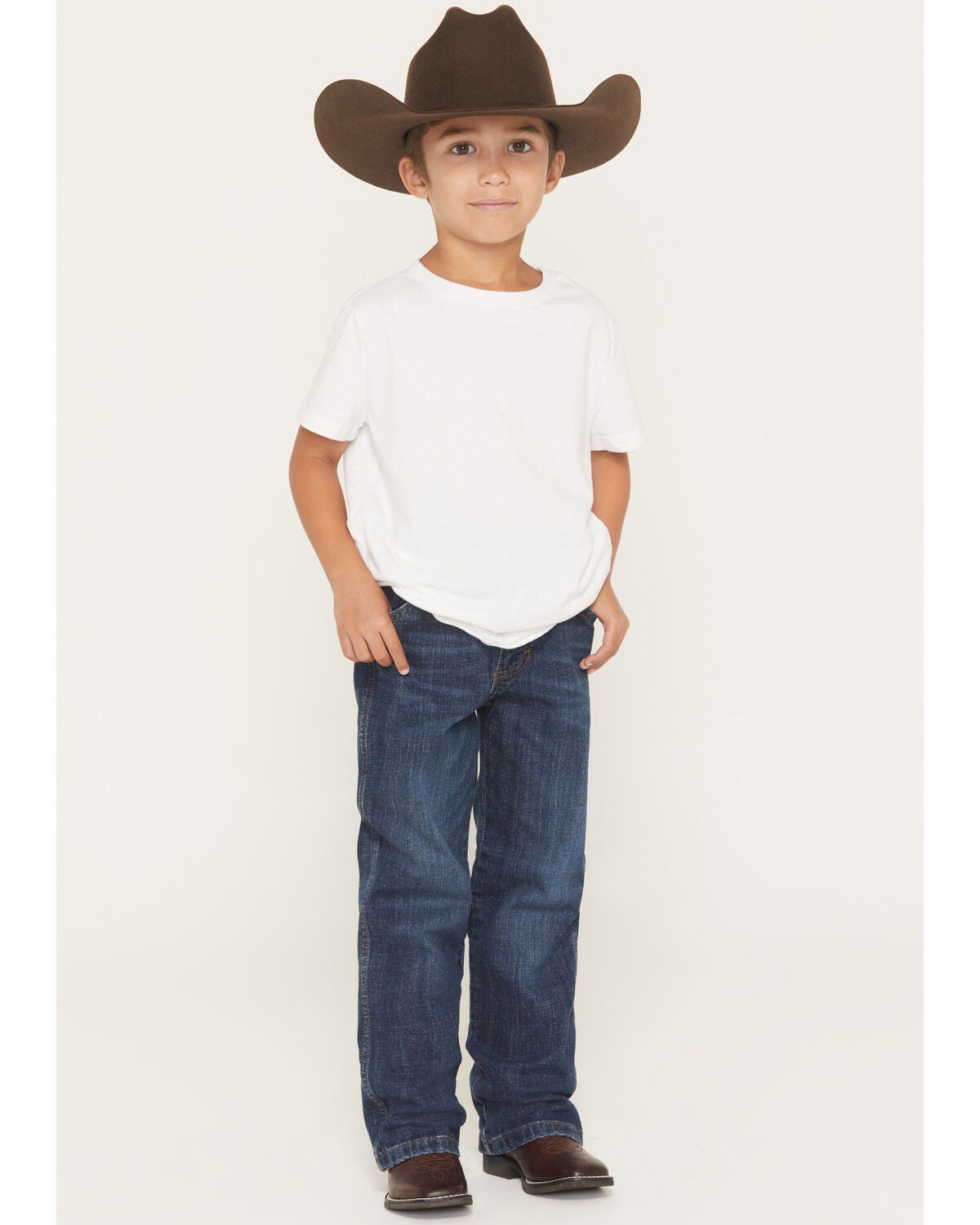 Wrangler Retro Little Boys' Jackson Hole Dark Wash Relaxed Bootcut Stretch Denim Jeans, Blue, hi-res