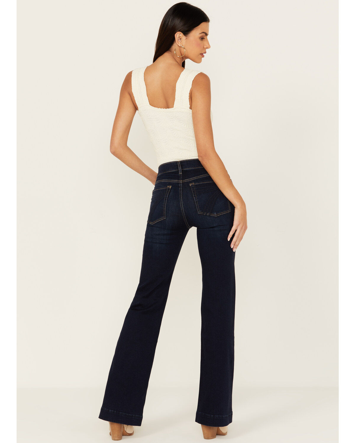 Image #1 - 7 For All Mankind Women's Dark Wash Mid Rise Tailorless Dojo Stretch Trouser Jeans, Dark Wash, hi-res