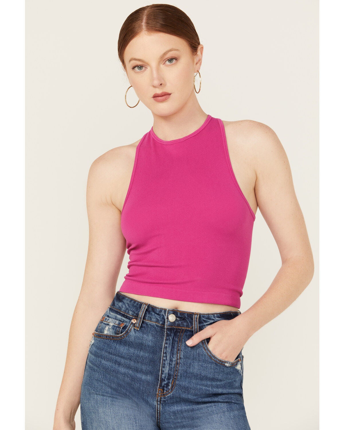 Free People Women's Hayley Racerback Brami, Fuchsia, hi-res