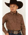 Image #2 - Cody James Boys' Rabbit Foot Southwestern Print Long Sleeve Snap Western Shirt, Dark Brown, hi-res