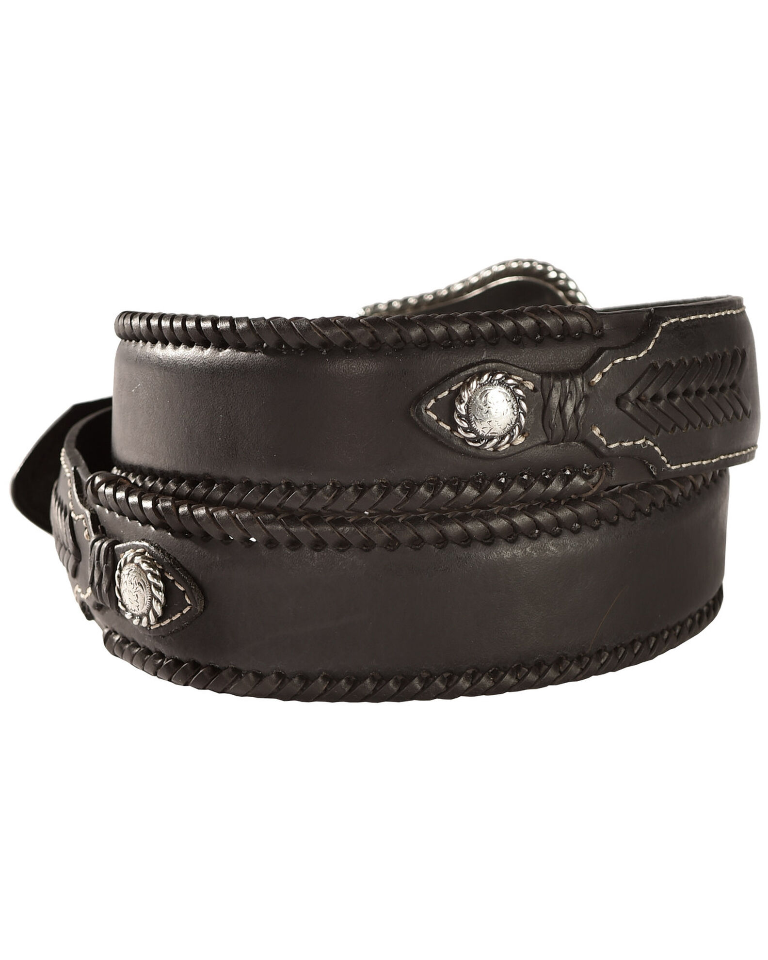 Image #2 - Nocona Men's Top Hand Lace Edge Concho Western Belt, Black, hi-res
