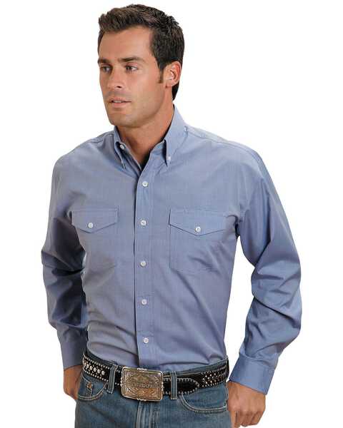 Image #1 - Stetson Men's Solid Long Sleeve Button Down Western Shirt, , hi-res