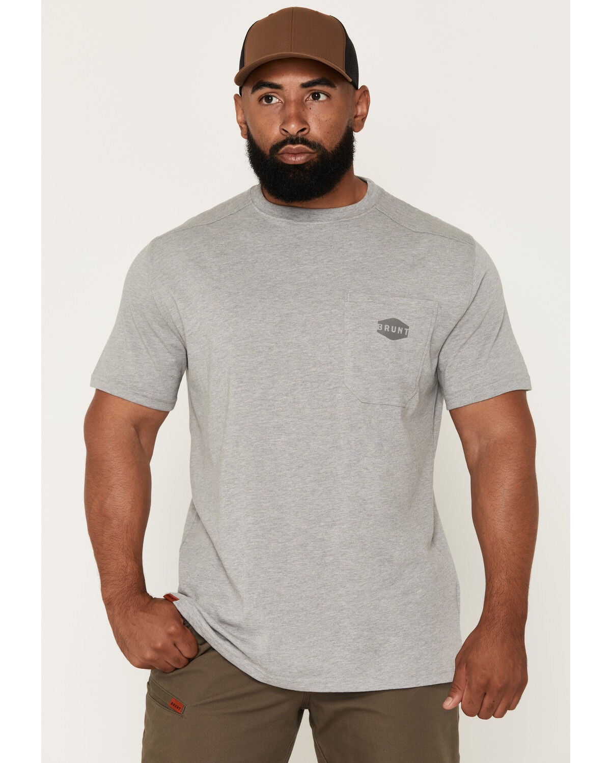 Brunt Workwear Men's Martin Pocket Short Sleeve Work T-Shirt, Heather Grey, hi-res