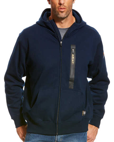 Ariat Men's Navy Rebar Full Zip Hooded Work Sweatshirt , Navy, hi-res