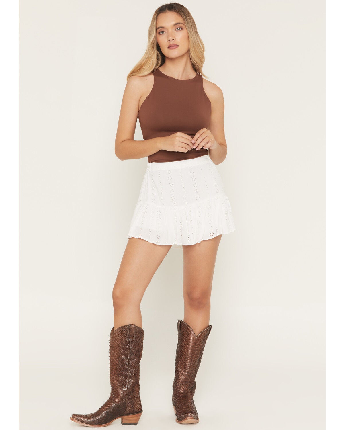Image #1 - Angie Women's Eyelet Mini Skort, White, hi-res
