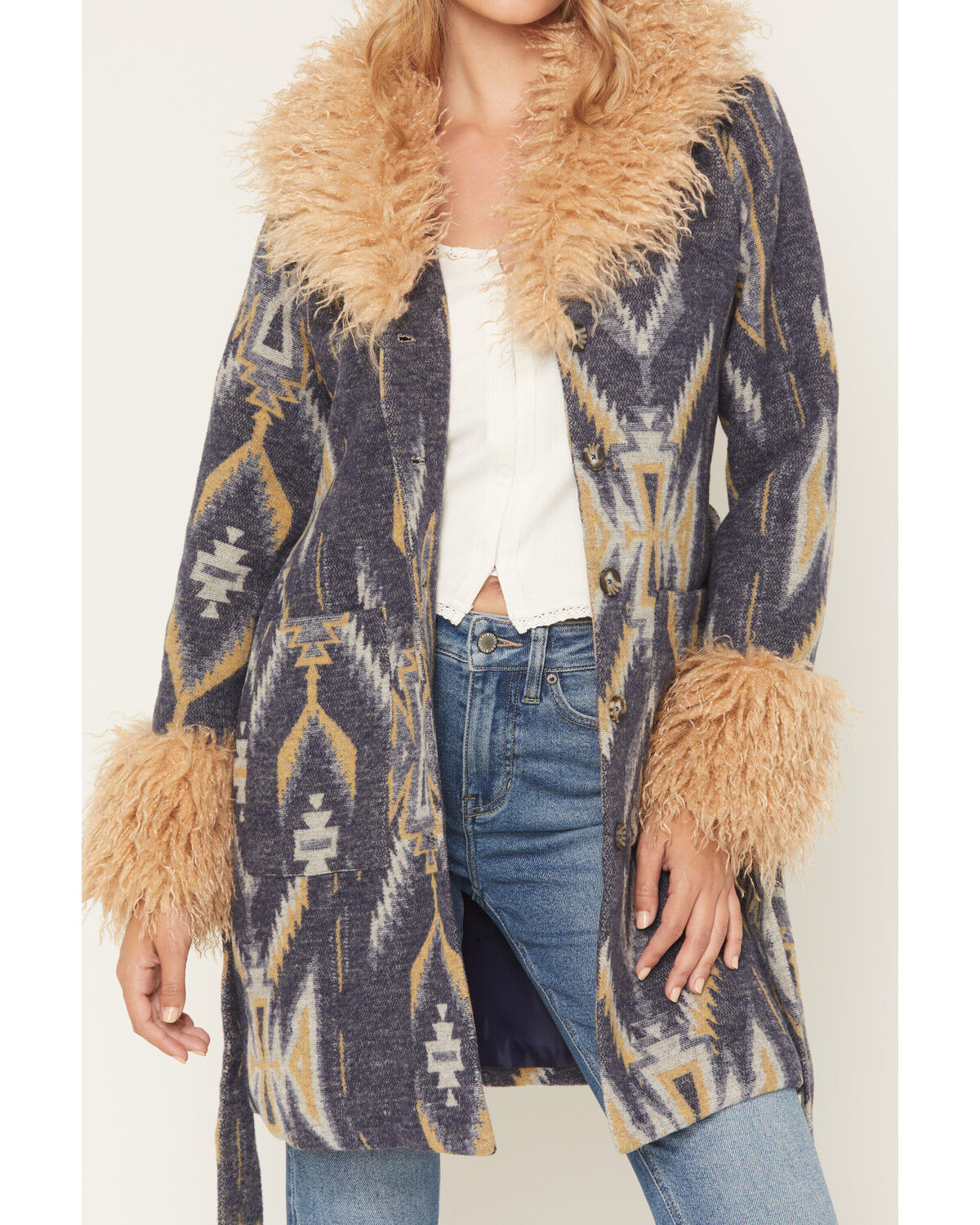 Image #5 - Idyllwind Women's Maxey Fur Trim Long Jacket, Indigo, hi-res