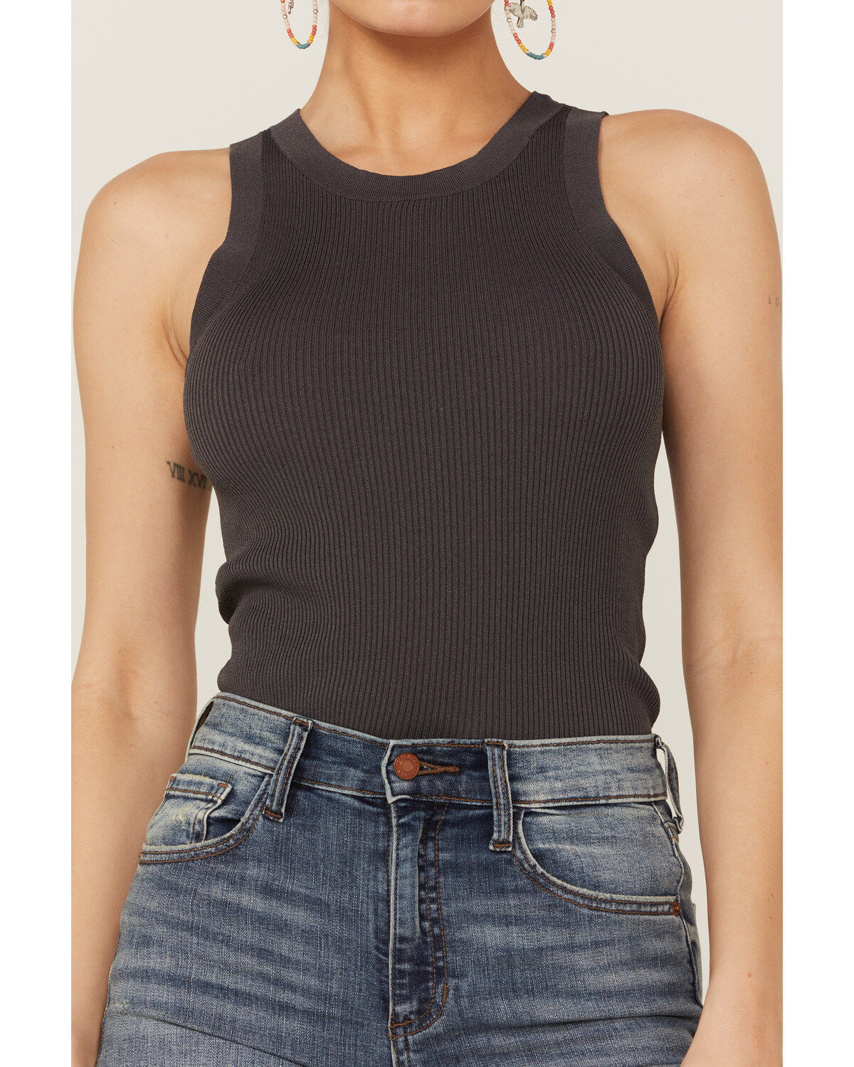 Image #2 - Panhandle Women's Solid Ribbed Bodycon Tank, Black, hi-res