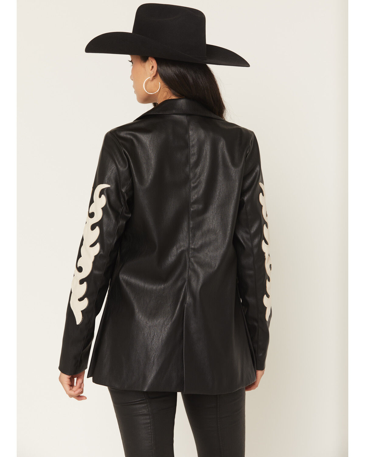 Image #4 - Rock & Roll Denim Women's Two Tone Western Pleather Blazer, Black, hi-res