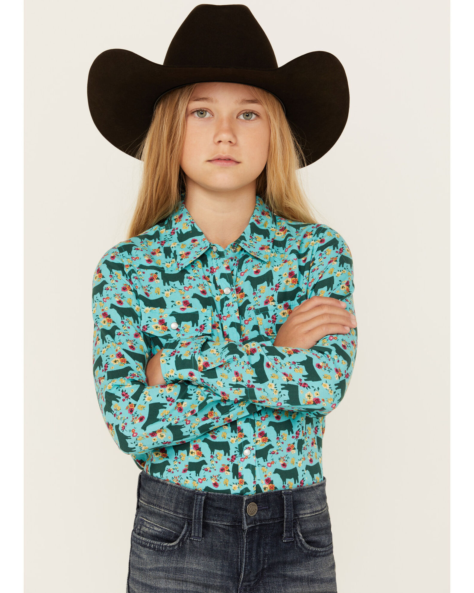 Cotton & Rye Girls' Show Heifer Long Sleeve Pearl Snap Western Shirt