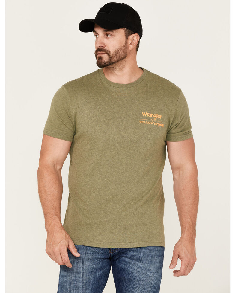 Wrangler Men's Heathered Yellowstone Dutton Ranch Graphic T-Shirt , Sage, hi-res