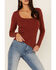 Lush Women's Brick Ribbed Scalloped Square Neck Top, Rust Copper, hi-res