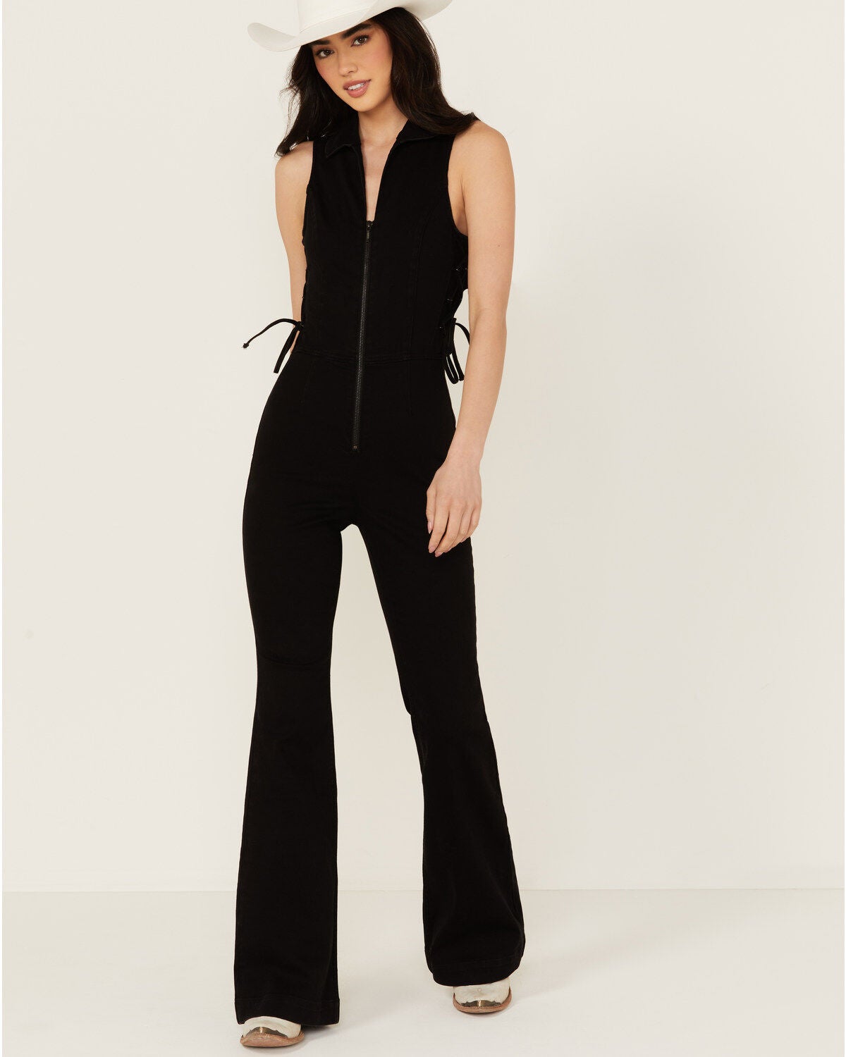 Idyllwind Women's Lawson Stretch Lace Detail Flare Jumpsuit, Black, hi-res