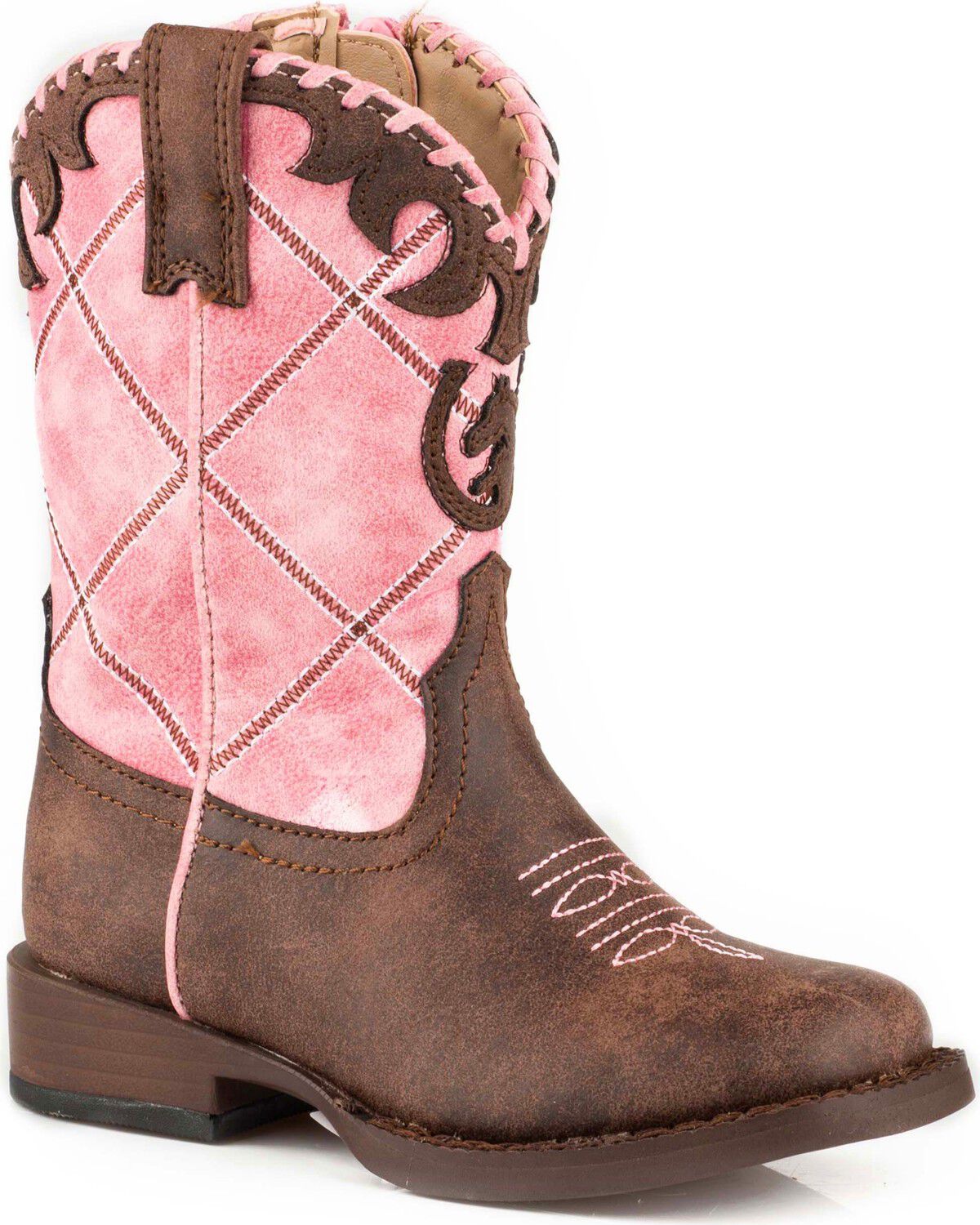 Image #1 - Roper Toddler Girls' Diamond Stitched Boots - Square Toe, Pink, hi-res