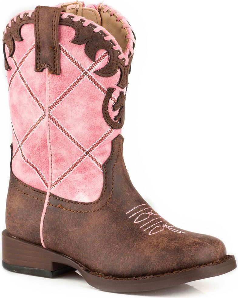 Roper Toddler Girls' Pink Diamond Stitching Boots Square Toe Boot Barn