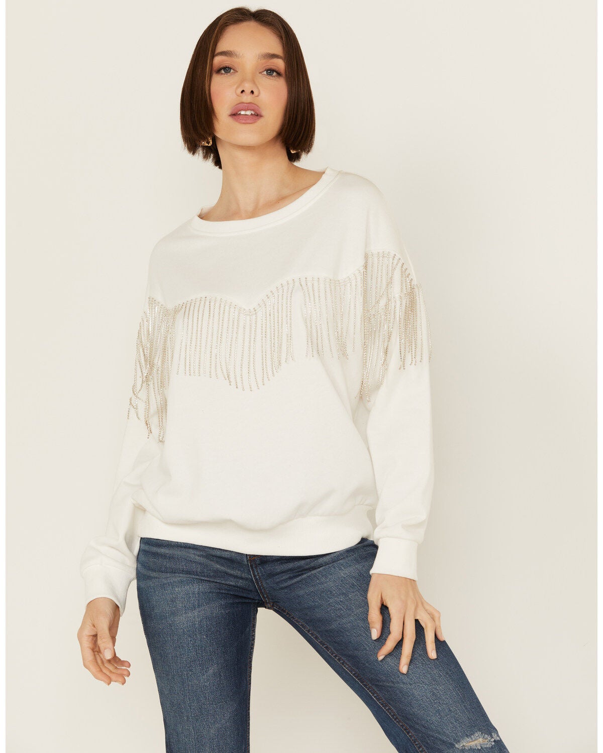 Image #1 - Blue B Women's Rhinestone Fringe Sweatshirt, , hi-res