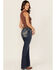 Image #1 - Miss Me Women's Dark Wash Mid Rise Paisley Pocket 32" Bootcut Stretch Denim Jeans, Dark Wash, hi-res