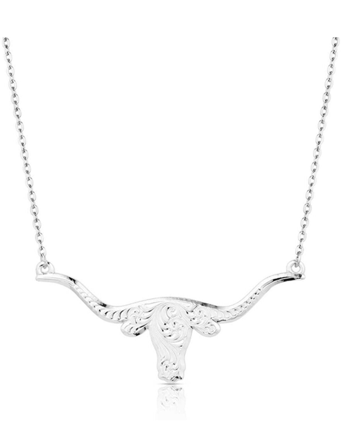 Montana Silversmiths Women's Out West Longhorn Necklace, Silver, hi-res