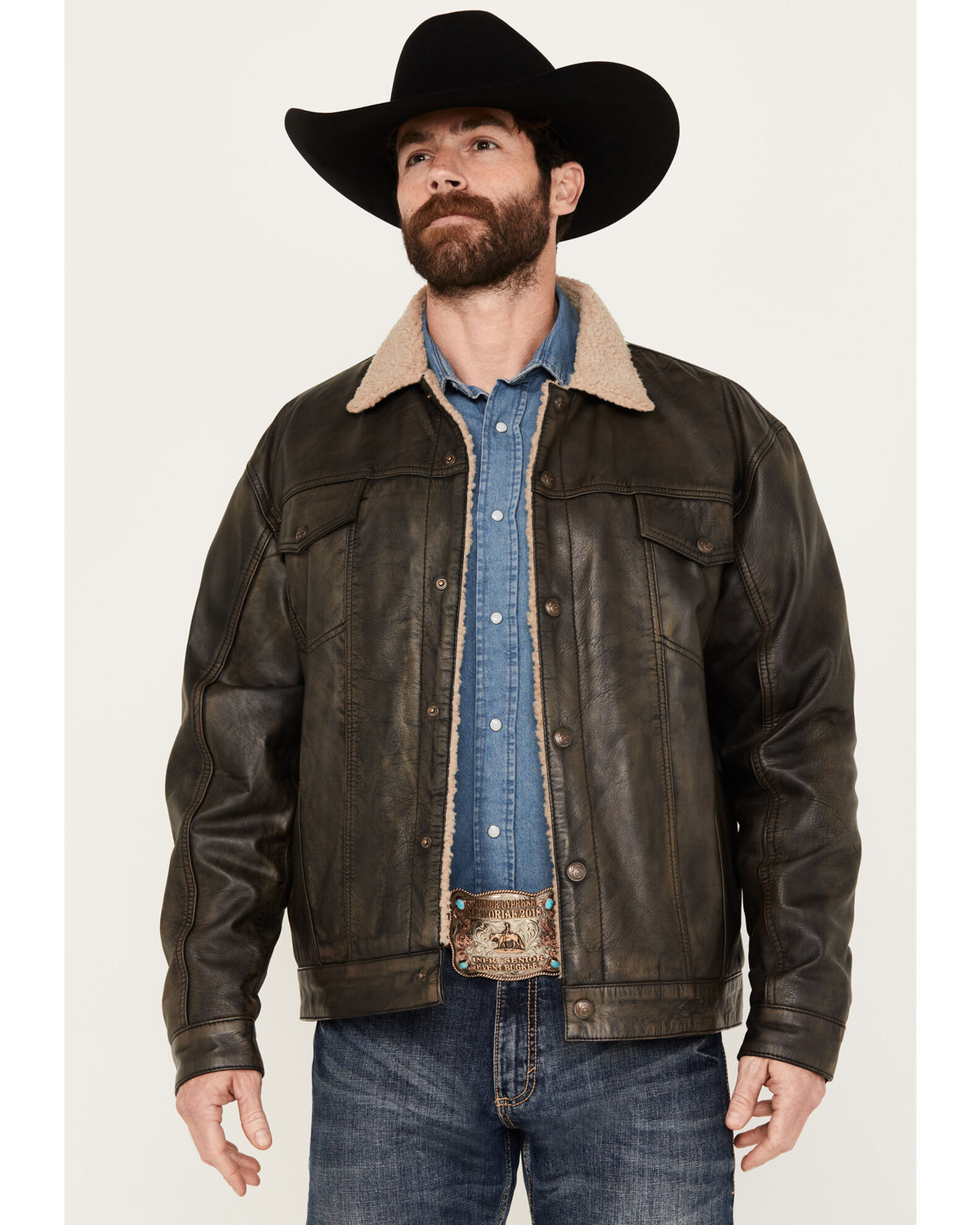 Product Name Cripple Creek Men s Sherpa Lined Leather Jacket
