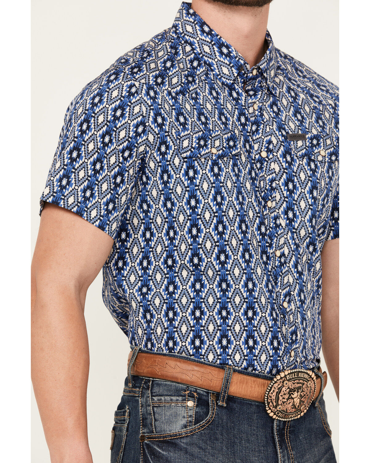 Image #3 - Panhandle Men's Southwestern Print Short Sleeve Snap Performance Western Shirt, , hi-res