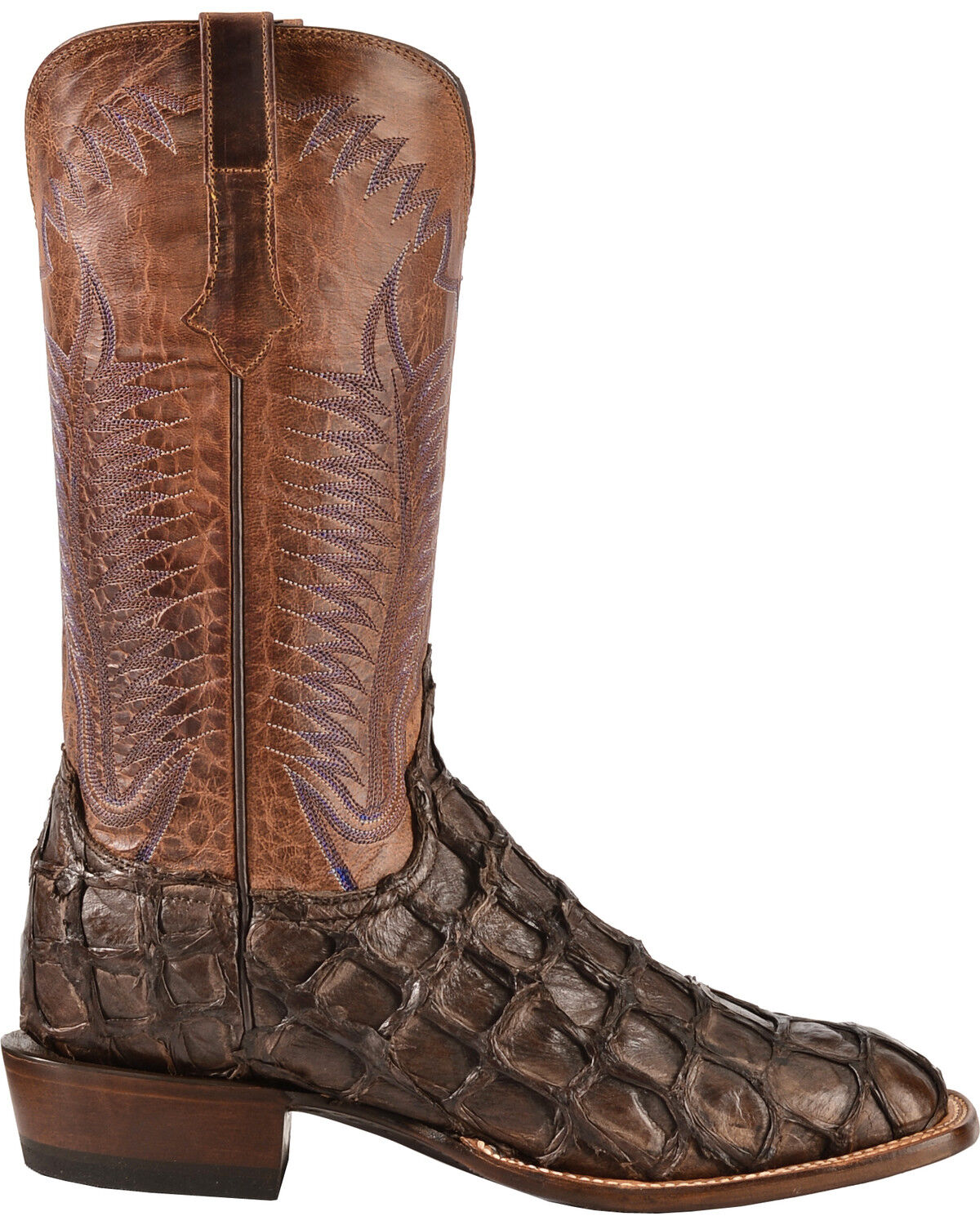 Image #2 - Lucchese Handmade Chocolate Brown Brooks Pirarucu Cowboy Boots - Square Toe , , hi-res