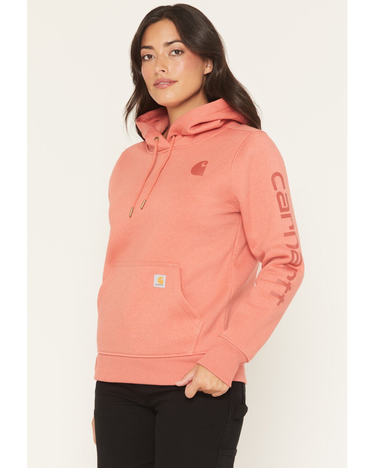 Carhartt Women's Relaxed Fit Midweight Logo Sleeve Graphic Hoodie, Light Pink, hi-res