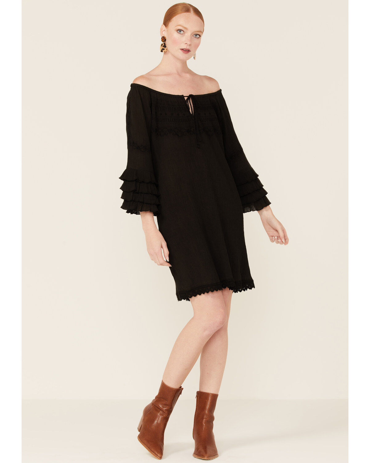 Image #2 - Roper Women's Ruffle Sleeve Mini Dress, Black, hi-res