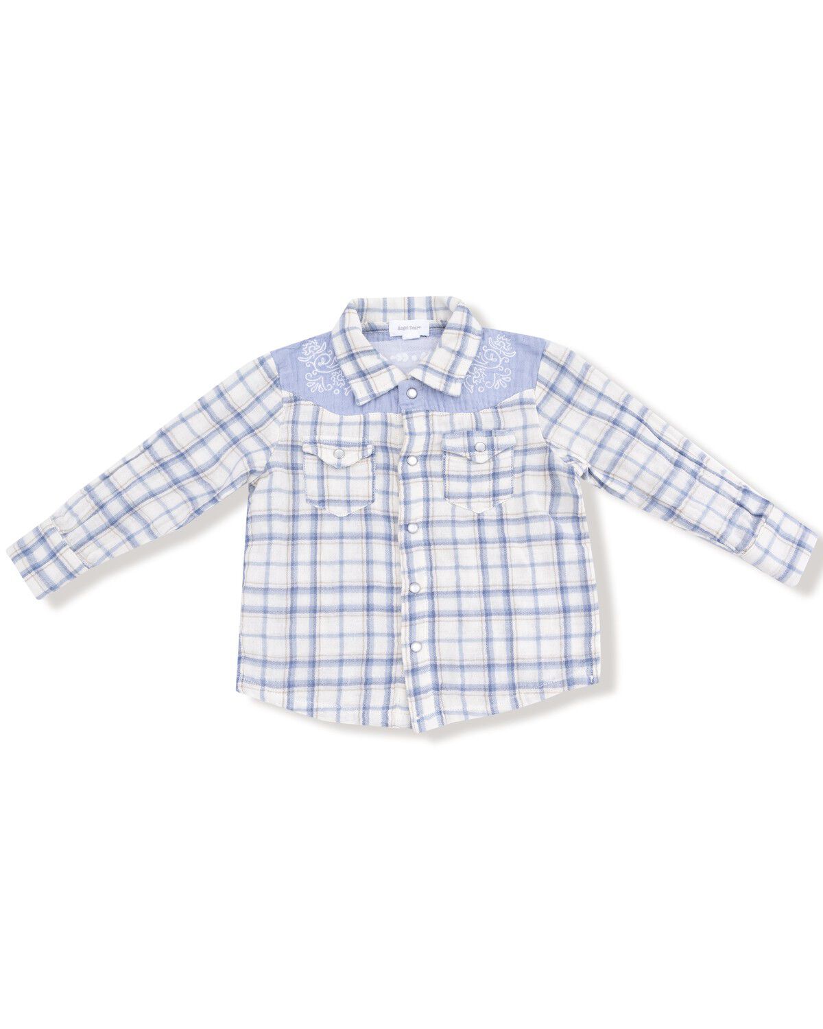 Image #1 - Angel Dear Infant Boys' Plaid Print Long Sleeve Pearl Snap Western Shirt, Blue, hi-res
