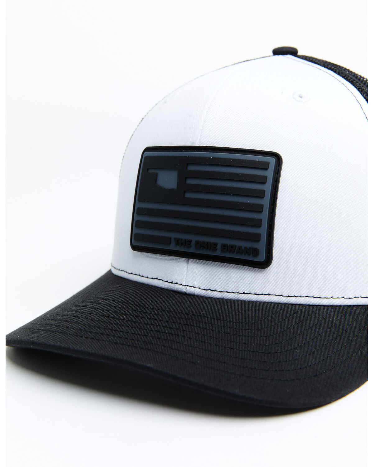Image #2 - Okie Men's Billy Rubber Flag Logo Patch Mesh-Back Ball Cap - White & Black, White, hi-res