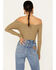 Very J Women's Long Sleeve Cross Front Ribbed Top, Olive, hi-res