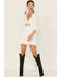 Lush Women's Tie Front Cutout Tiered Long Sleeve Dress, White, hi-res