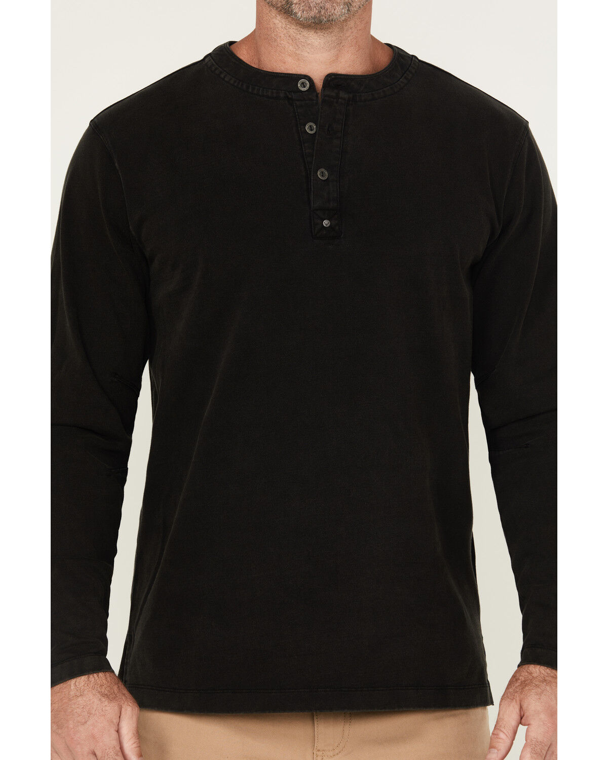 Image #3 - Thorogood Men's Heavyweight Vintage-Wash Long Sleeve Henley Shirt, Black, hi-res