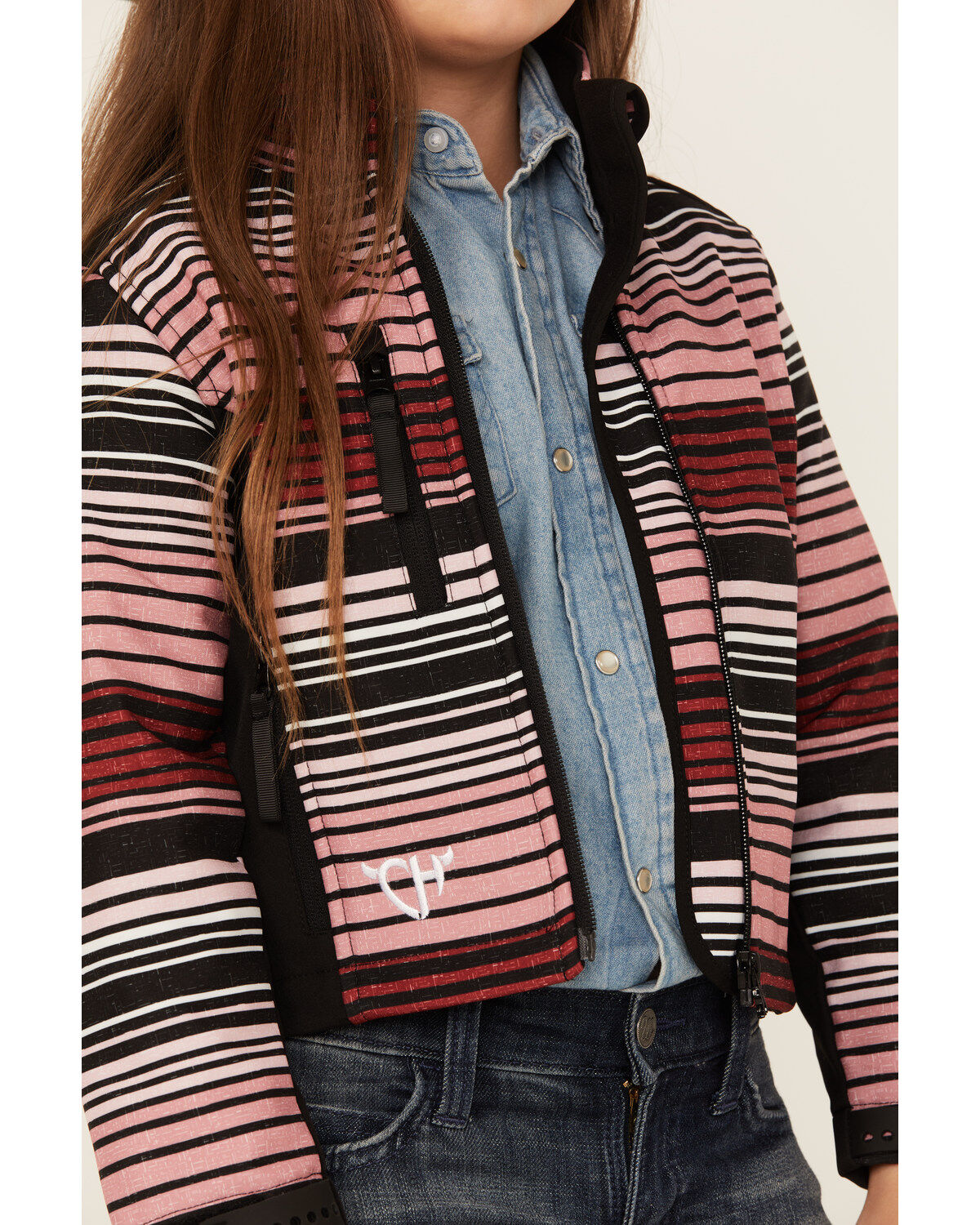 Image #3 - Cowgirl Hardware Girls' Desert Serape Striped Poly Shell Jacket, Pink, hi-res