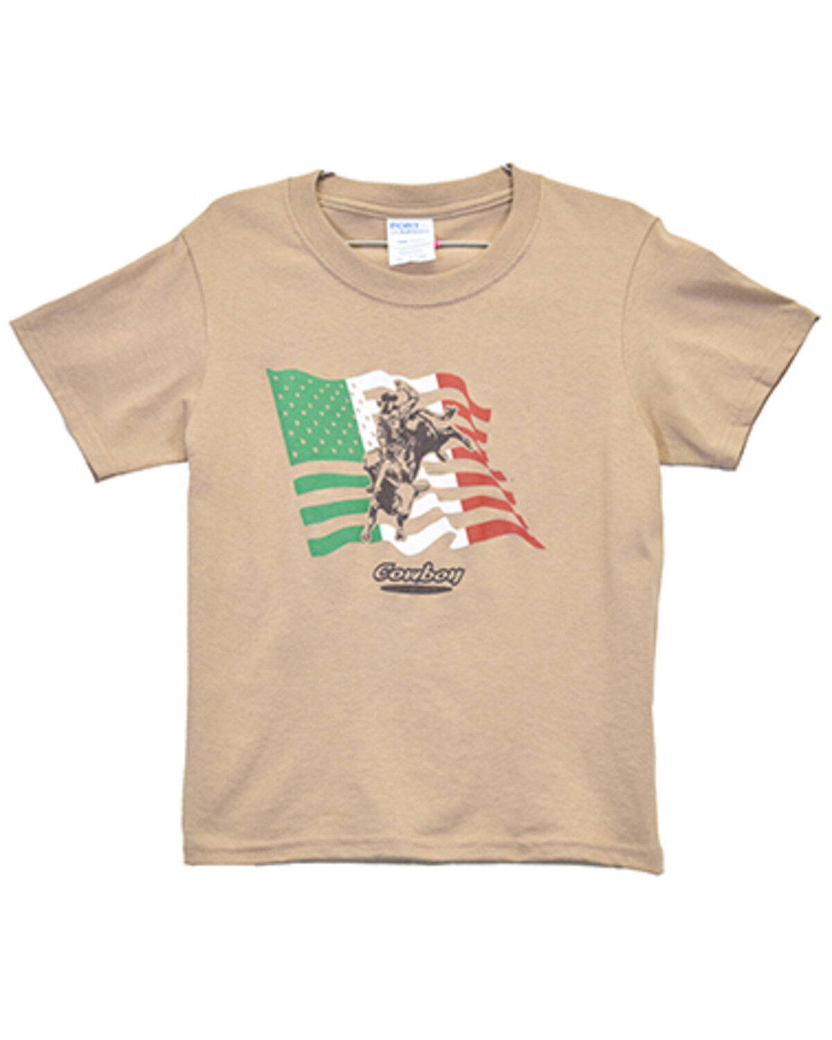 Image #1 - Cowboy Hardware Boys' Bullrider Mexican Flag Short Sleeve Graphic T-Shirt, Sand, hi-res