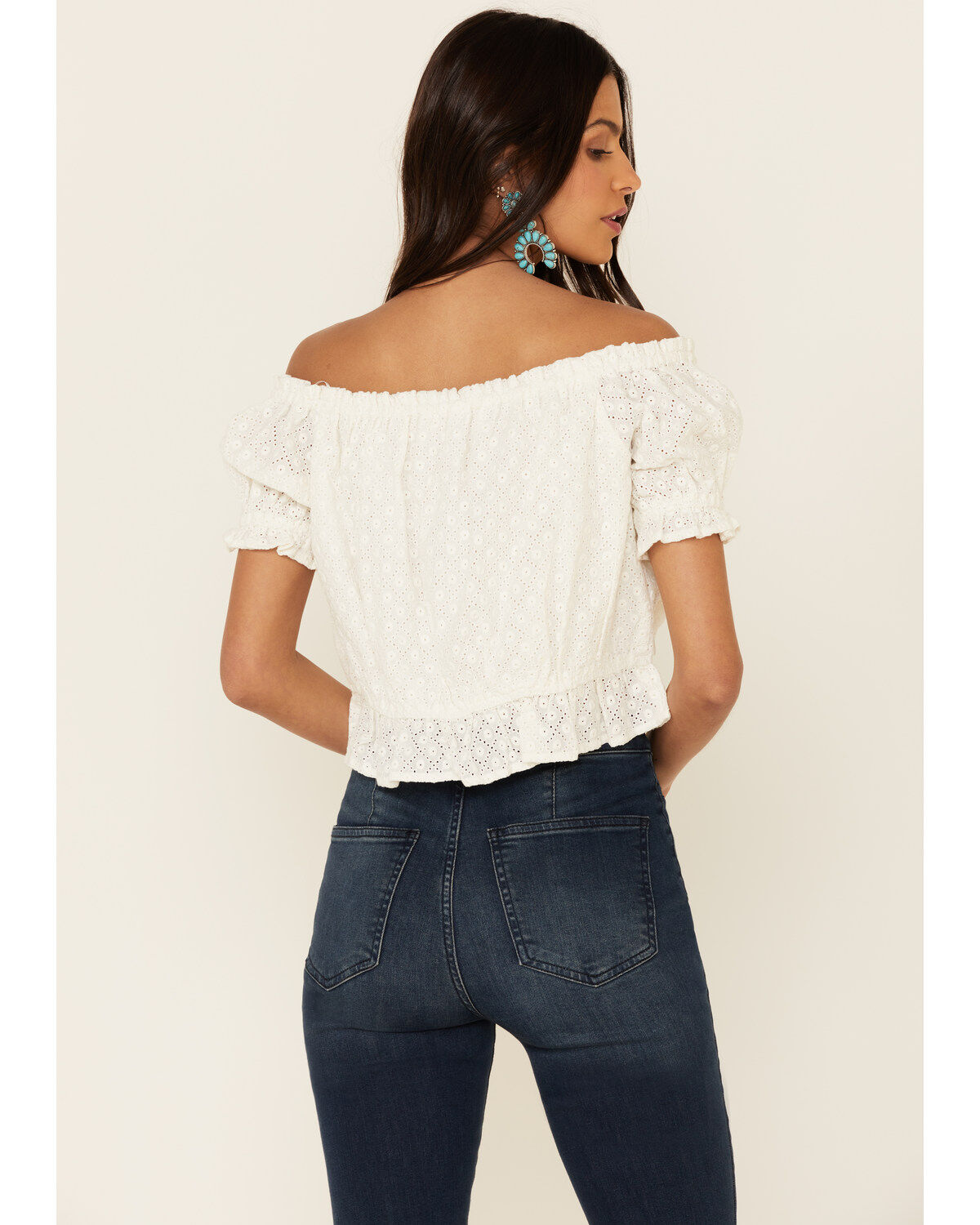 Image #4 - Miss Me Women's Eyelet Off-Shoulder Short Sleeve Crop Top, , hi-res