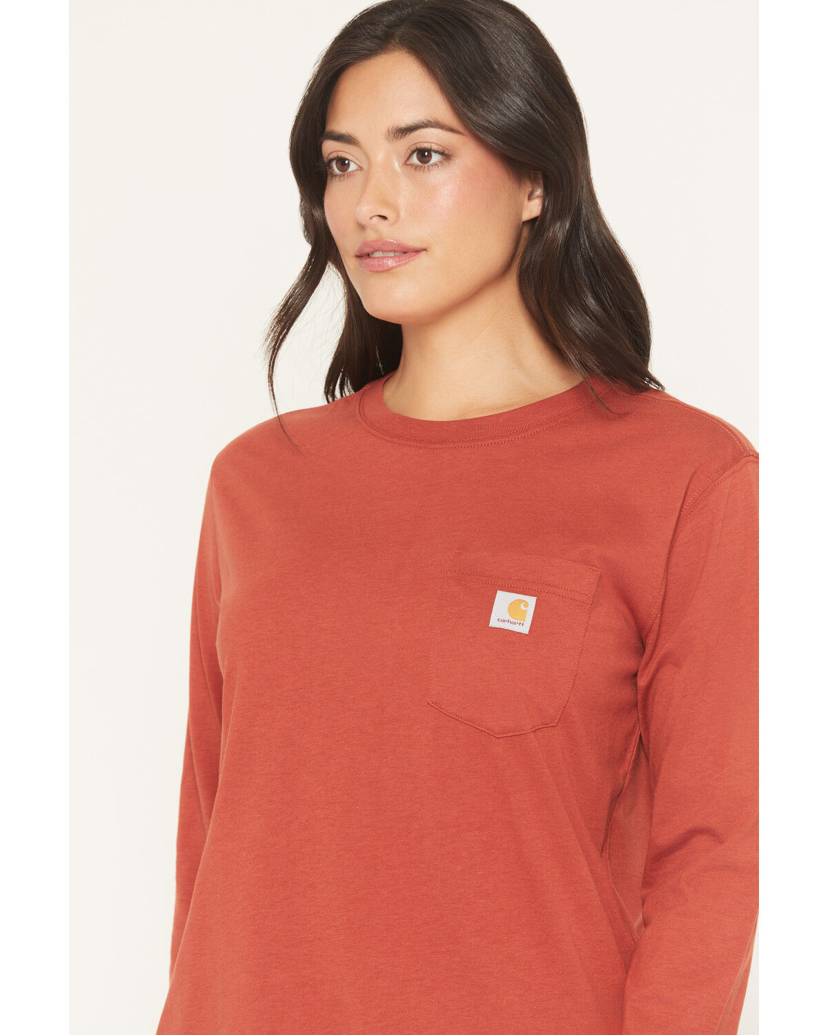 Image #2 - Carhartt Women's TENCEL™ Fiber Series Loose Fit Long Sleeve Crewneck Pocket T-Shirt, Red, hi-res
