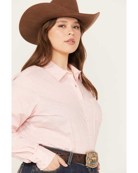 Image #2 - Ariat Women's Rose Gingham Print Long Sleeve Button Down Kirby Stretch Shirt - Plus, Rose, hi-res