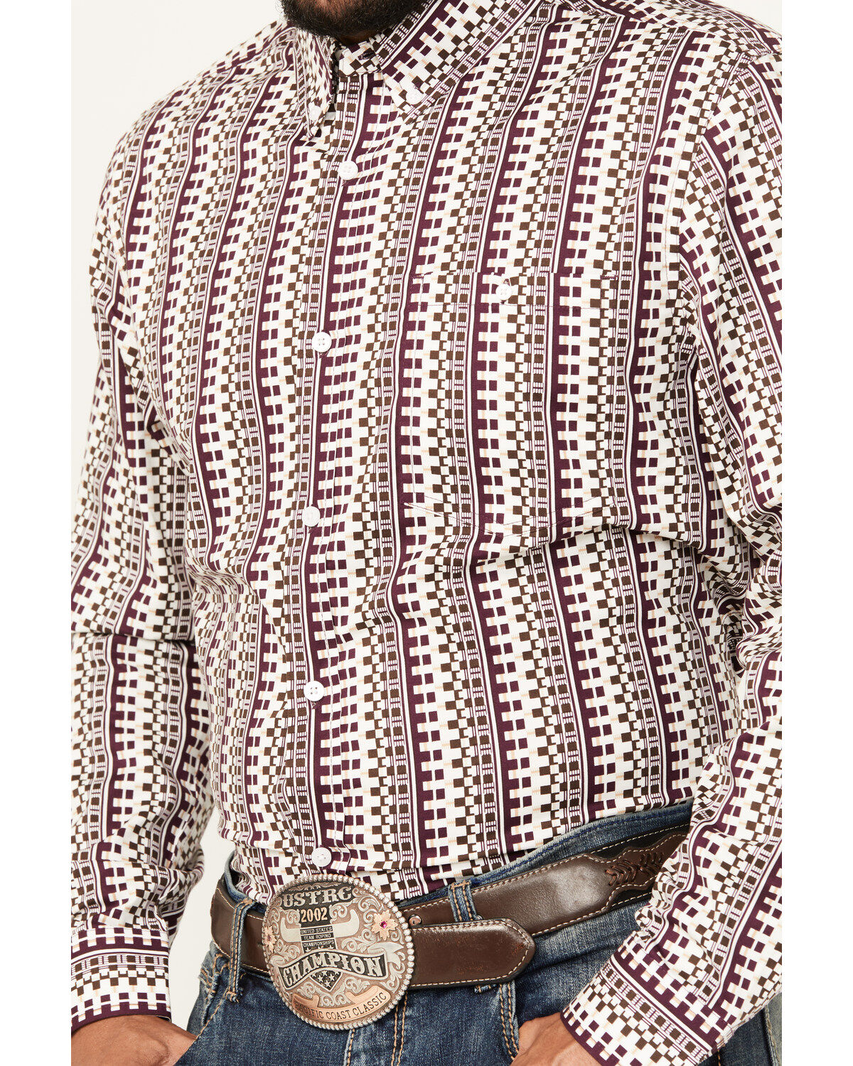 Image #3 - RANK 45® Men's Railroad Geo Print Long Sleeve Button-Down Western Shirt, Grape, hi-res