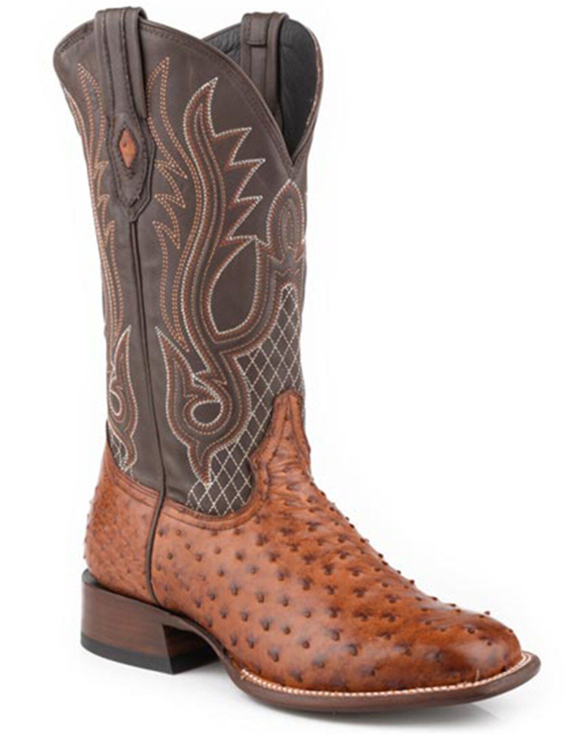 Stetson Men's Ozzy Exotic Full Quill Ostrich Western Boots - Broad Square Toe, Brown, hi-res