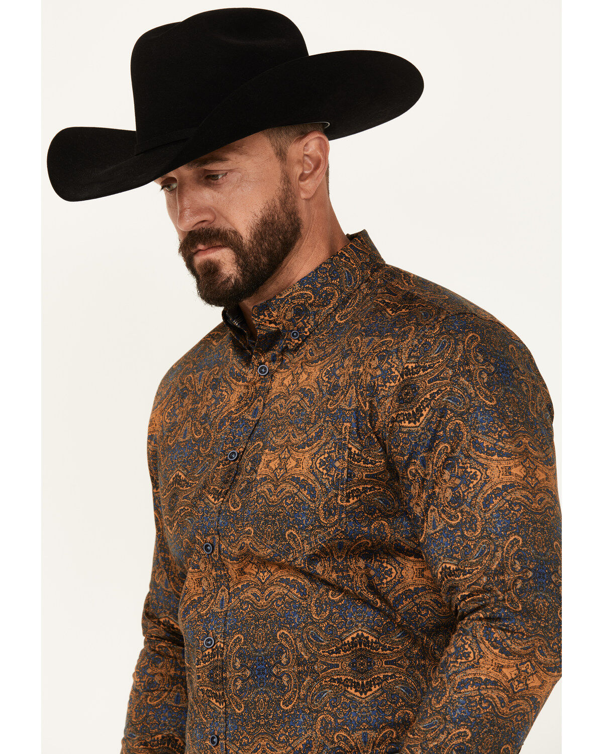 Image #2 - Cody James Men's Winding Roads Paisley Print Long Sleeve Button-Down Stretch Western Shirt, Chocolate, hi-res