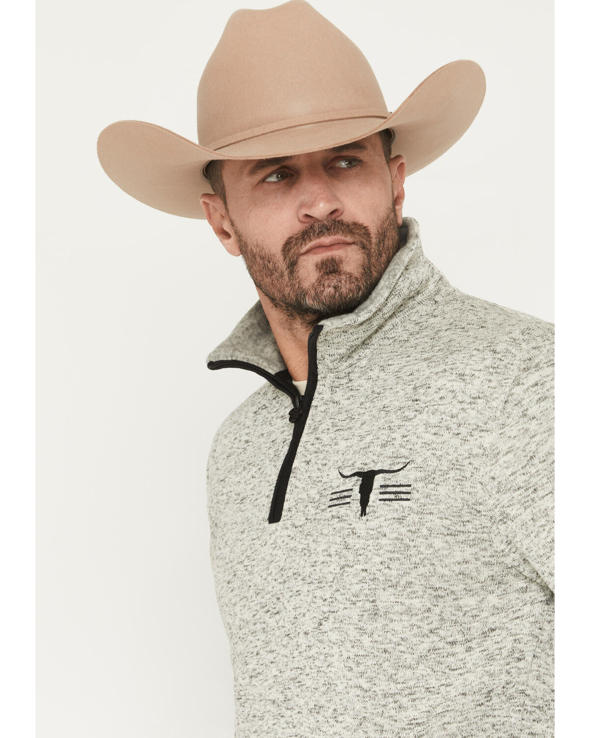 Image #2 - Cowboy Hardware Men's Heathered 1/4 Zip Pullover, Oatmeal, hi-res