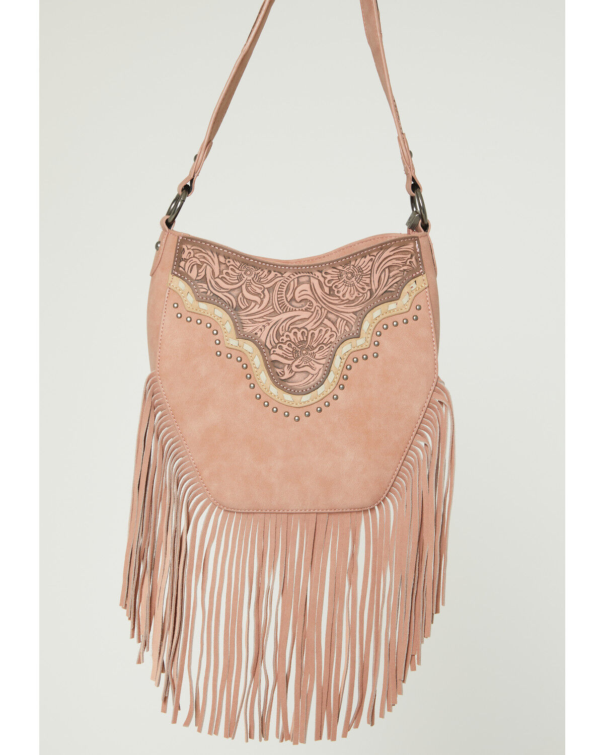 Image #2 - Montana West Women's Tooled Fringe Hobo Shoulder Bag, Dark Pink, hi-res