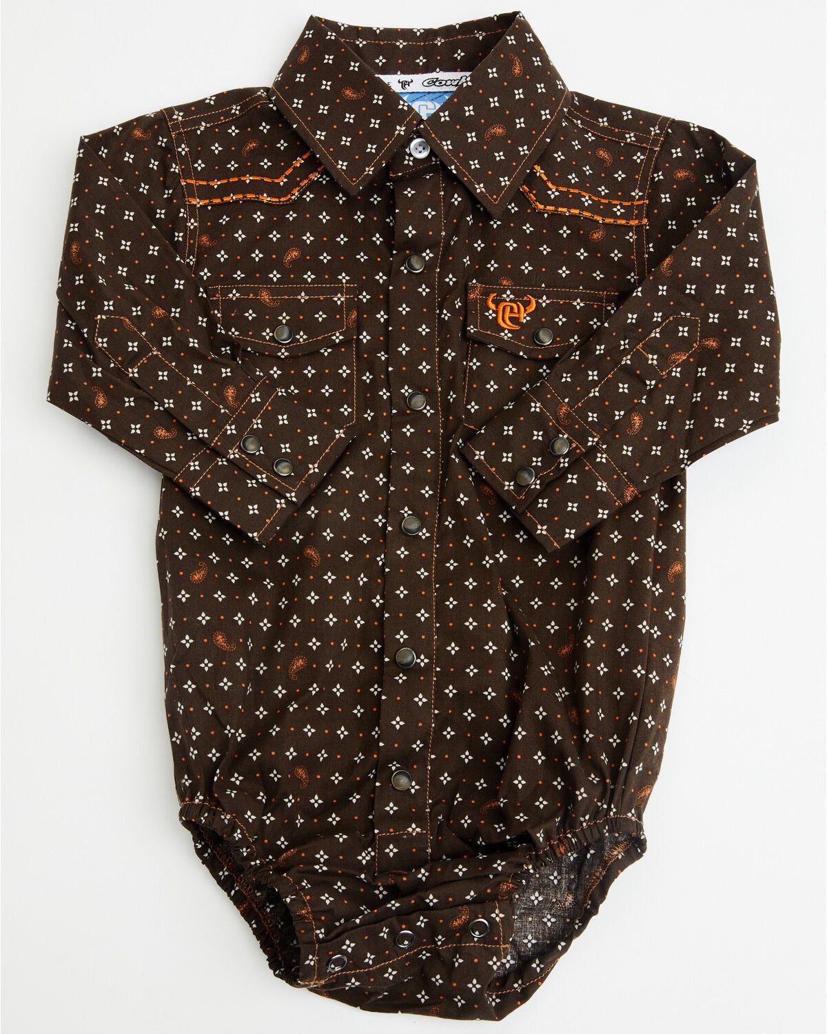 Cowboy Hardware Infant Boys' Geo Print Long Sleeve Snap Onesie, Brown, hi-res