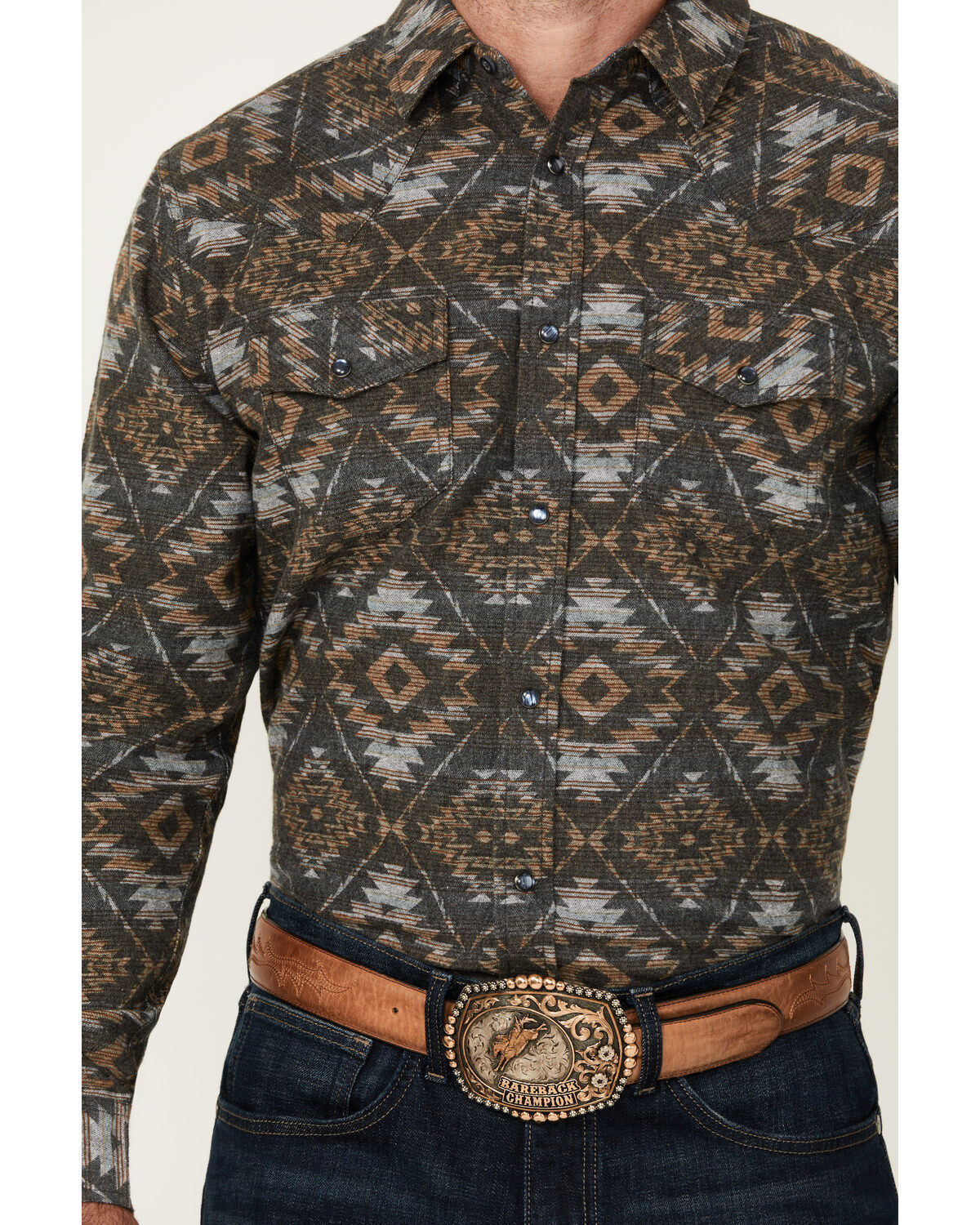 Image #3 - Cody James Men's Legends Southwestern Print Long Sleeve Western Shirt, Navy, hi-res