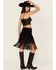 Image #3 - Rock & Roll Denim Women's Fringe Buckle Skirt, Black, hi-res