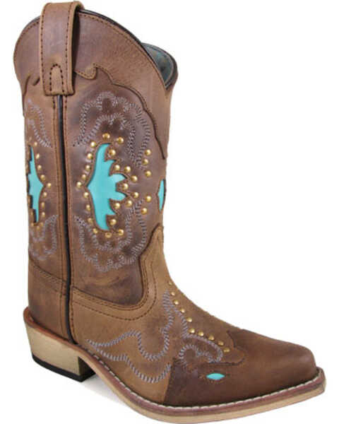 Image #1 - Smoky Mountain Girls' Moonbay Turquoise Inlay Cowgirl Boots - Snip Toe, , hi-res