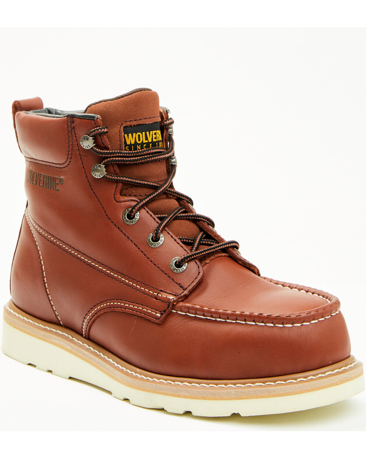 Image #1 - Wolverine Men's 6" Moc Toe Exclusive Wedge Work Boots - Steel Toe, Rust Copper, hi-res