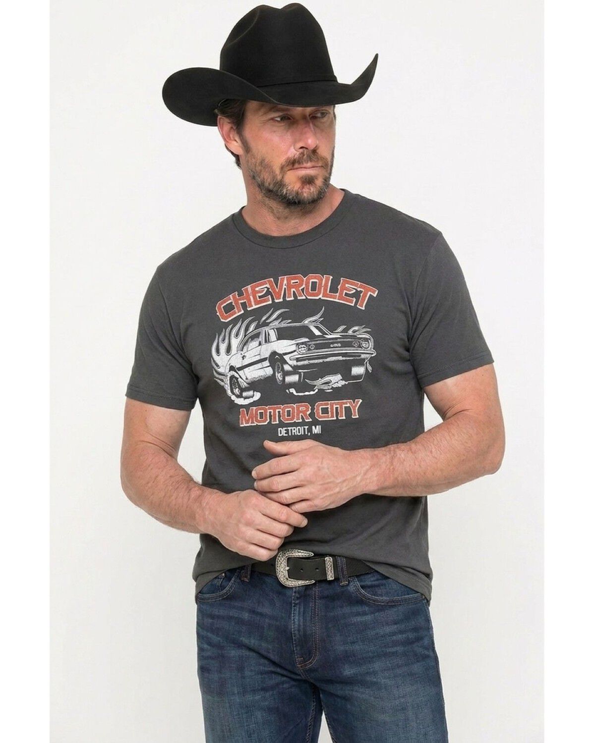 Image #1 - Americana Men's Chevrolet Motor City Short Sleeve Graphic T-Shirt, Charcoal, hi-res