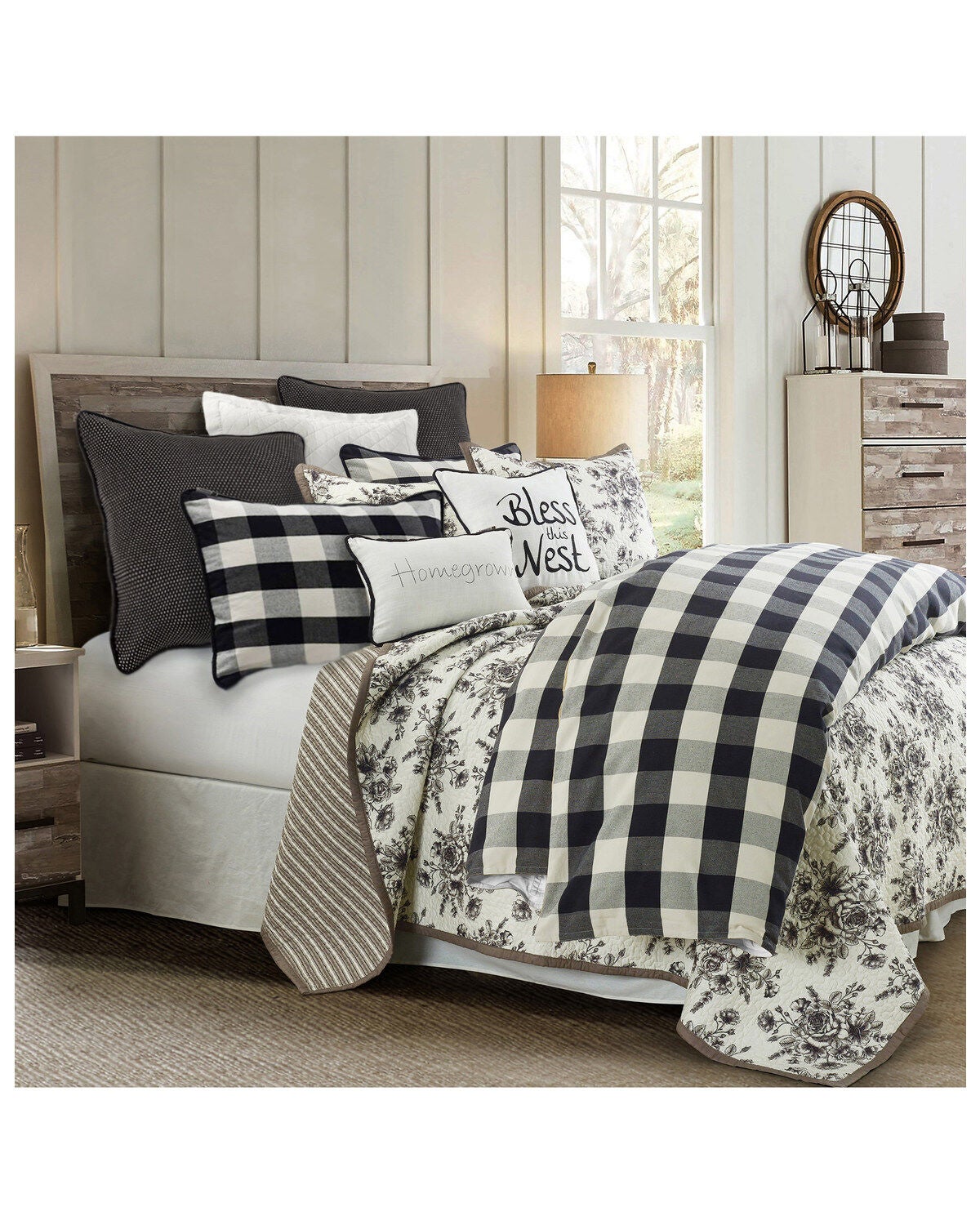 HiEnd Accents Camille King Size Bedding Set - 3 Piece, Black/white, hi-res