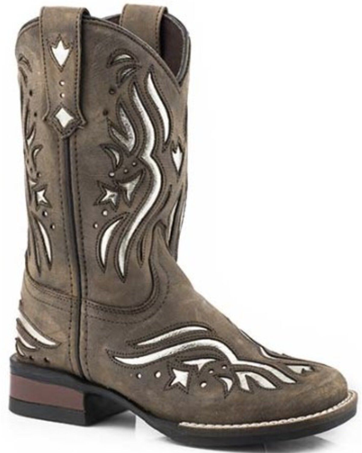 Image #1 - Roper Little Girls' Shiloh Western Boots - Broad Square Toe, Brown, hi-res