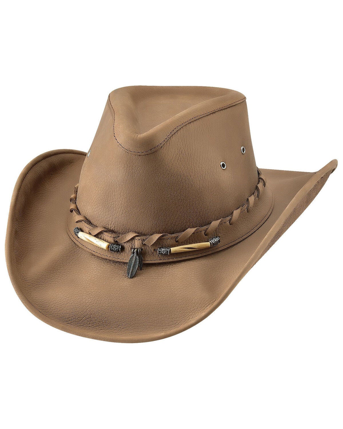 Bullhide Men's Briscoe Top Grain Leather Western Hat, Camel, hi-res